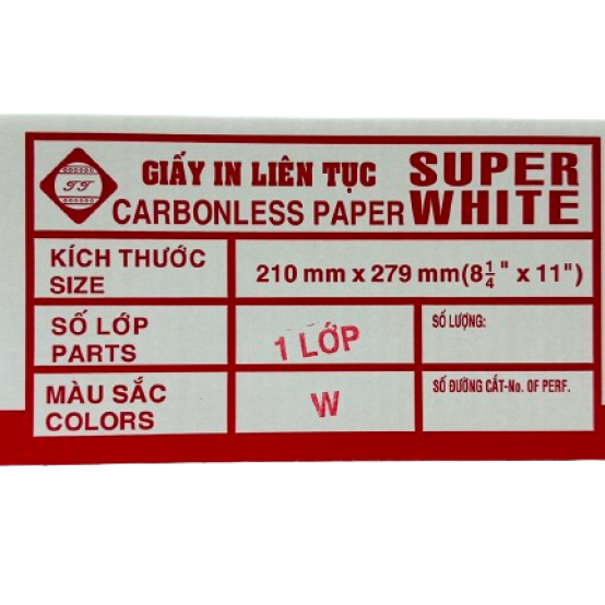 Giấy in vi tính  1 liên SUPER WHITE 210*279