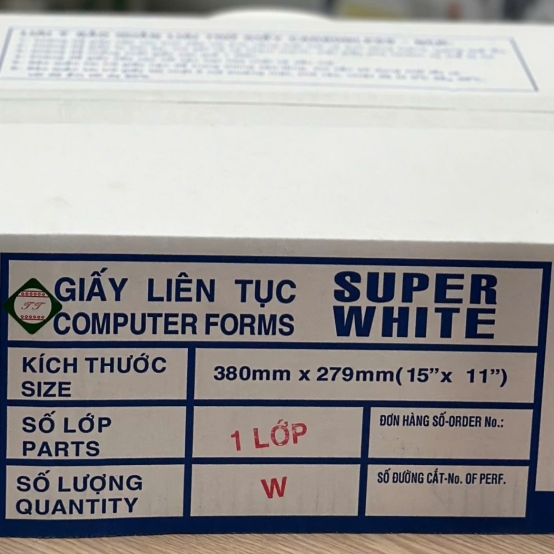 Giấy in vi tính  1 liên SUPER WHITE 380*279