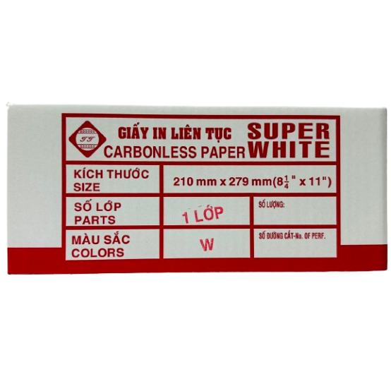 Giấy in vi tính  1 liên SUPER WHITE 210*279
